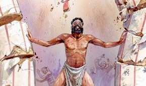 samson-standing-chained-at-ankles-pushing-down-pillar-in-temple-of-dagon,1908109